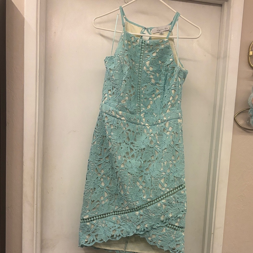 Elegant Lace Halter Dress in Light Blue